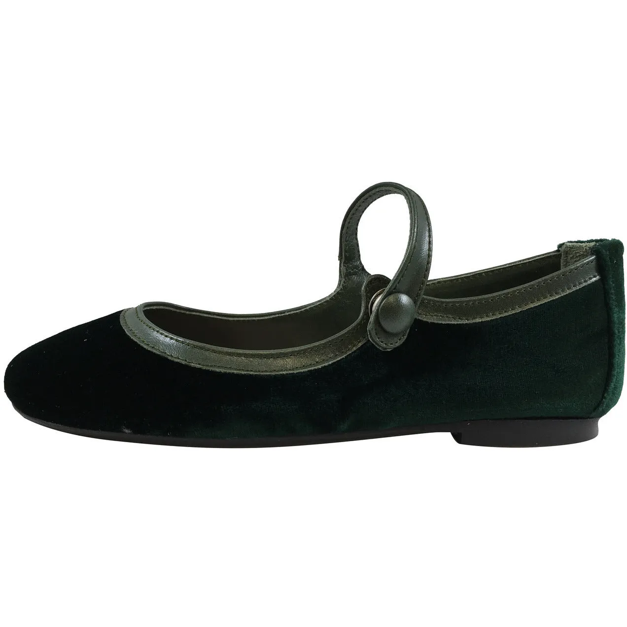 Papanatas by Eli 6534 Velvet Green Mary Janes Button Flats