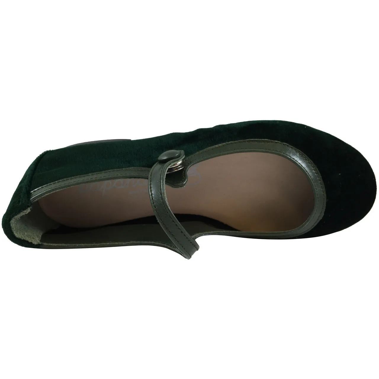 Papanatas by Eli 6534 Velvet Green Mary Janes Button Flats