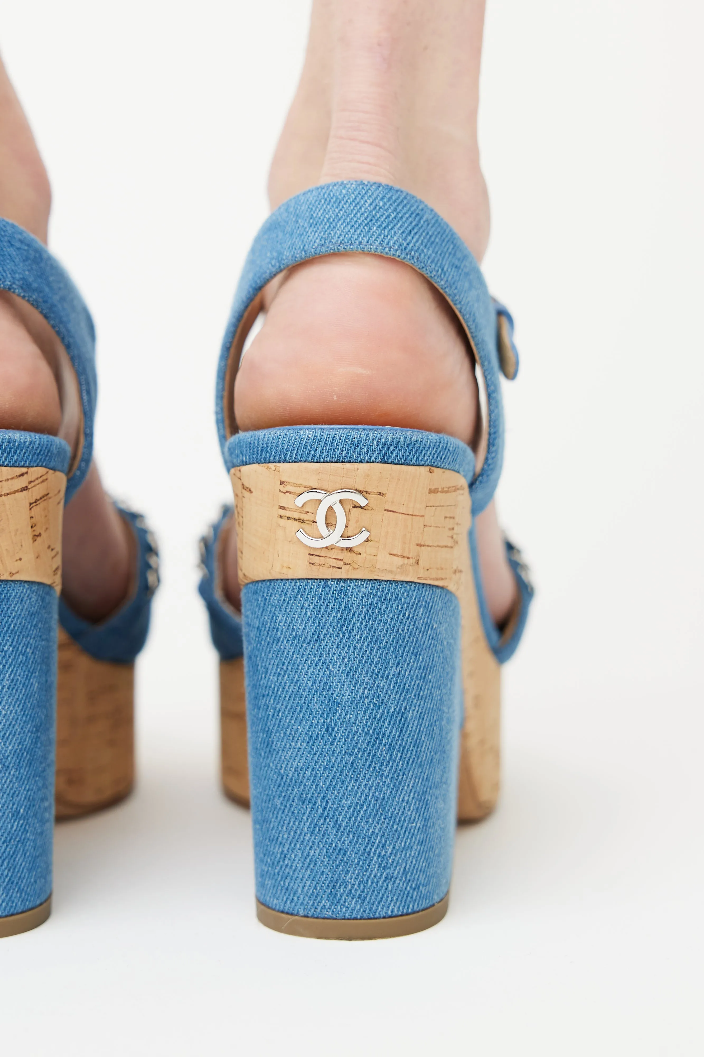 SS 2019 Blue Denim & Cork Heeled Sandal