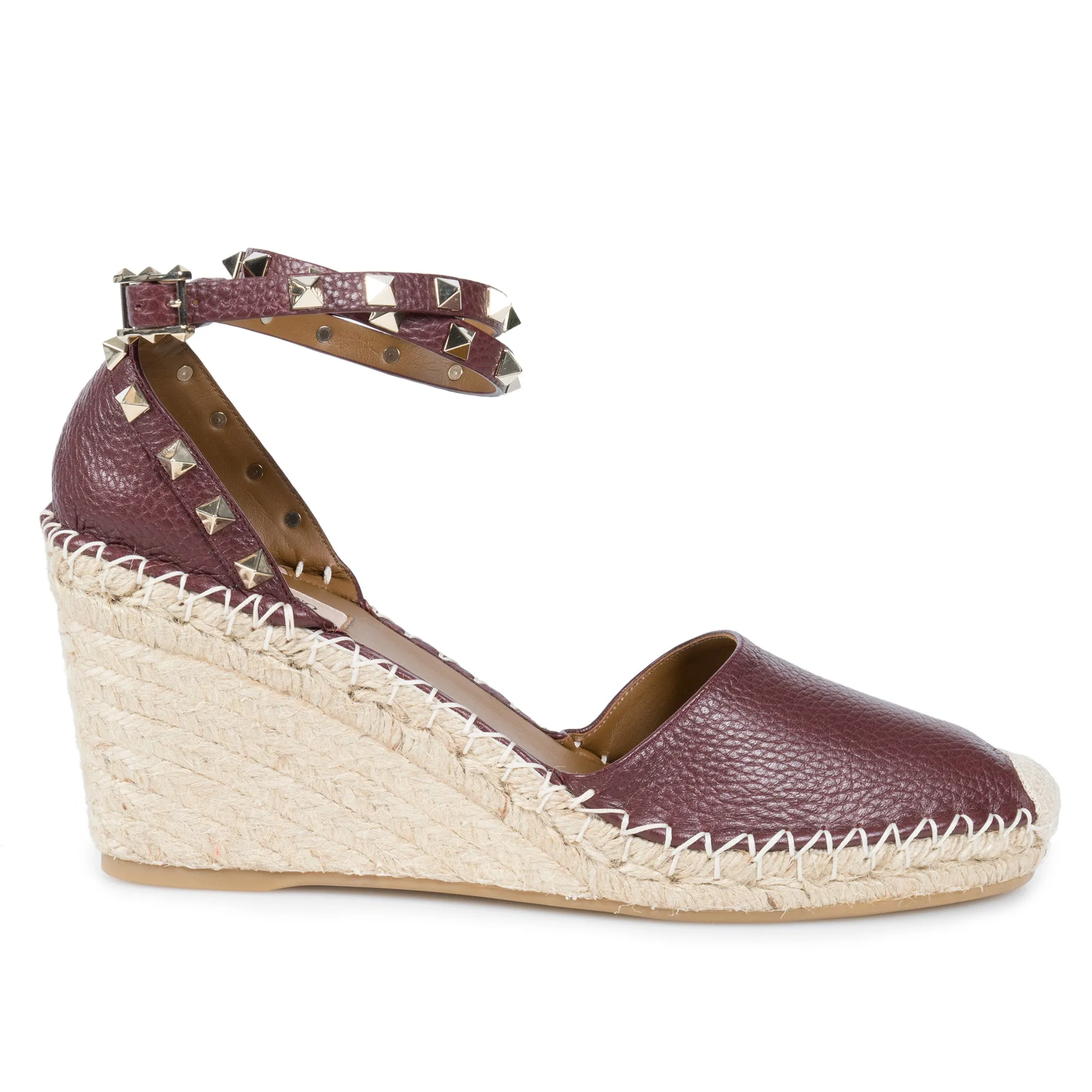 Valentino Brown Rockstud Espadrille Wedge