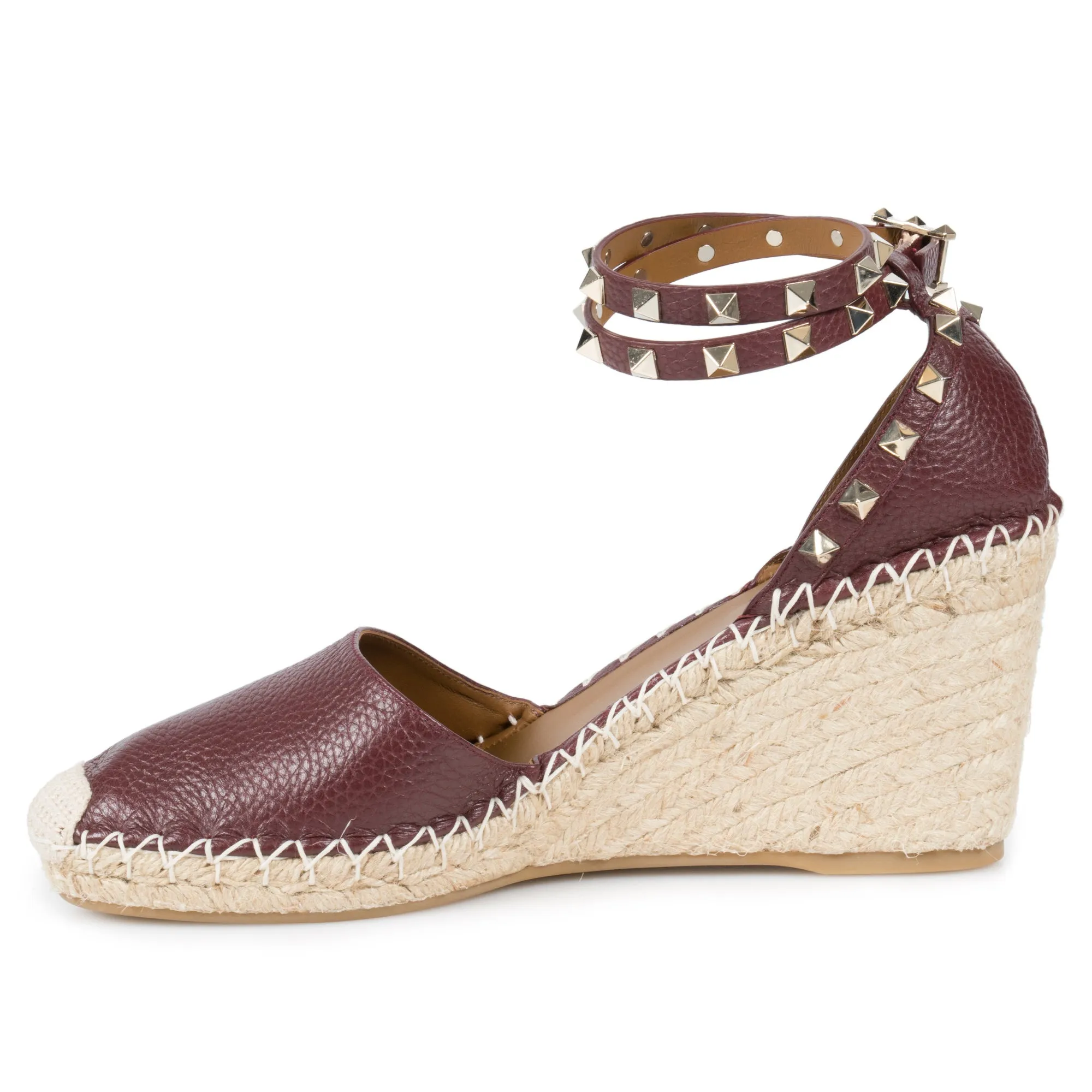 Valentino Brown Rockstud Espadrille Wedge