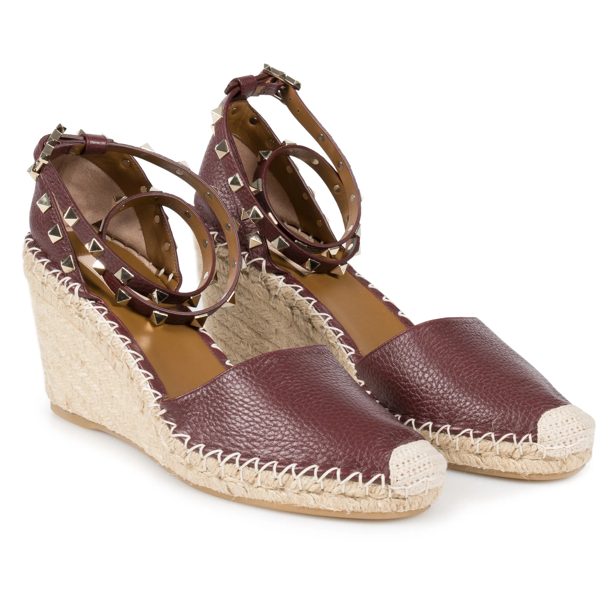 Valentino Brown Rockstud Espadrille Wedge