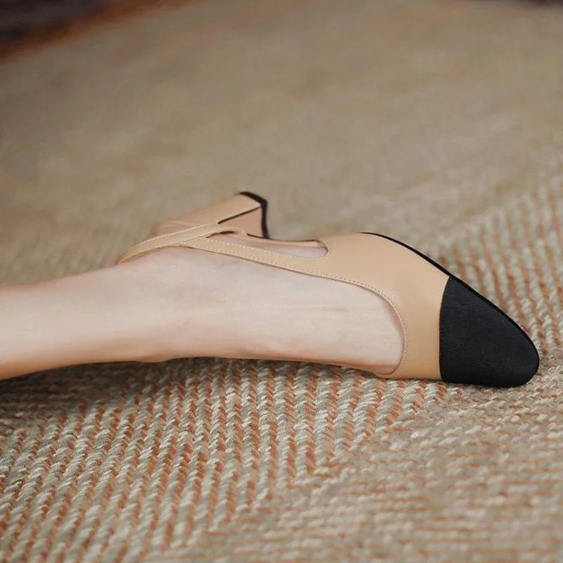 Women Natural Genuine Leather Slingback Duo Tone Pumps