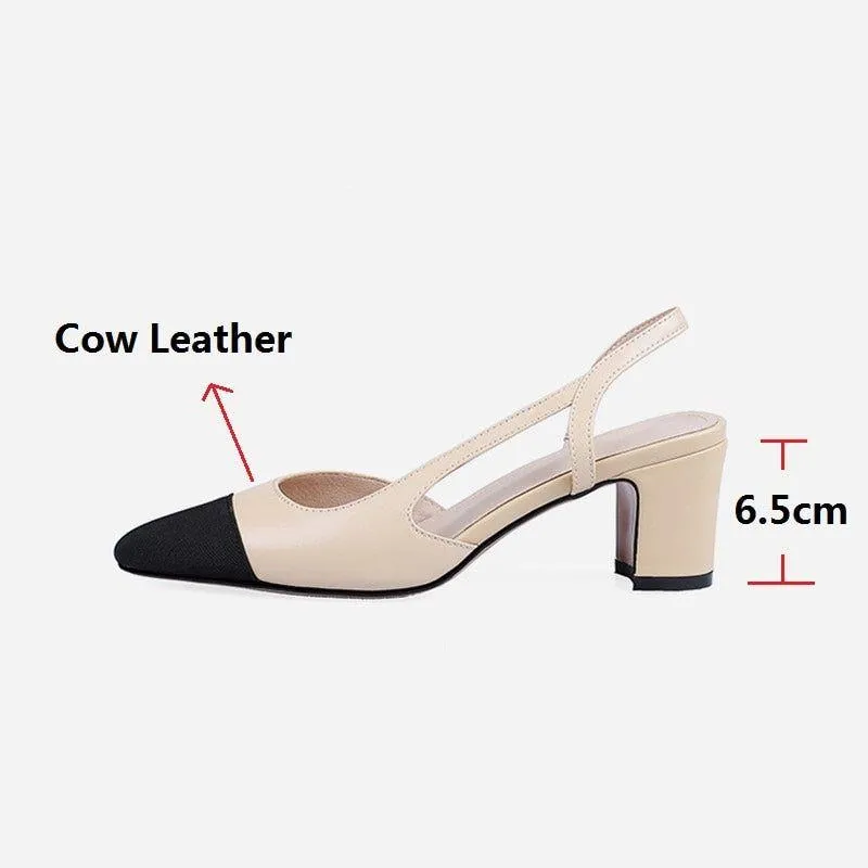 Women Natural Genuine Leather Slingback Duo Tone Pumps