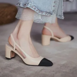 Women Natural Genuine Leather Slingback Duo Tone Pumps
