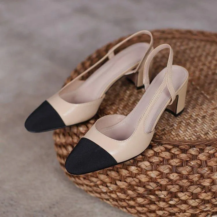 Women Natural Genuine Leather Slingback Duo Tone Pumps