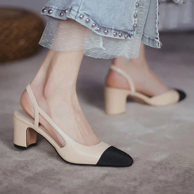 Women Natural Genuine Leather Slingback Duo Tone Pumps