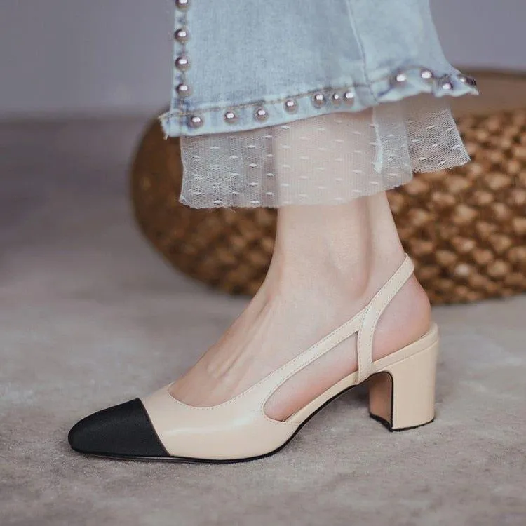 Women Natural Genuine Leather Slingback Duo Tone Pumps