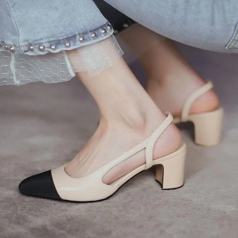 Women Natural Genuine Leather Slingback Duo Tone Pumps